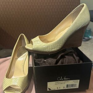 Cole Haan Women's Cream Peep-Toe Wedges